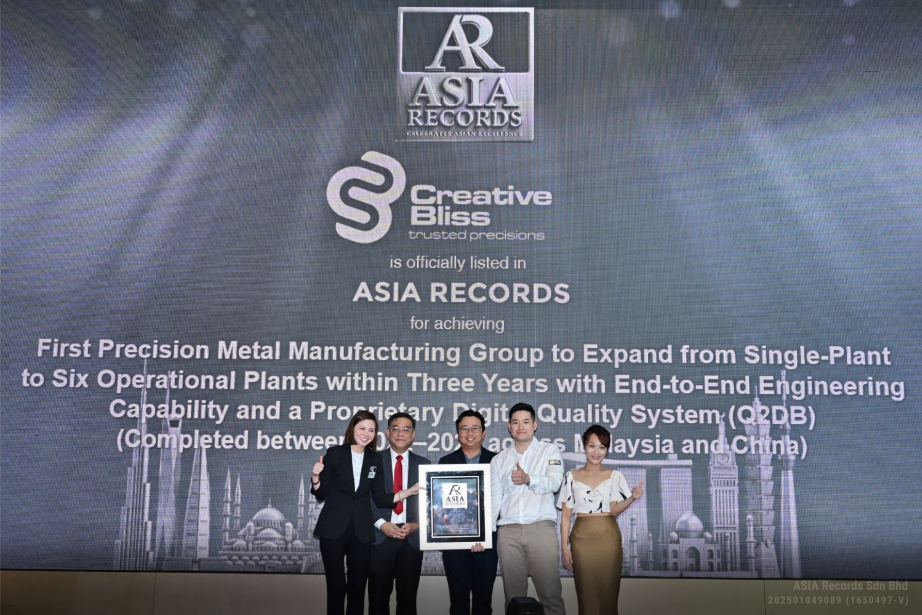 Creative Bliss Recognised by ASIA Records for Rapid Multi-Plant Expansion and Integrated Precision Manufacturing Capabilities